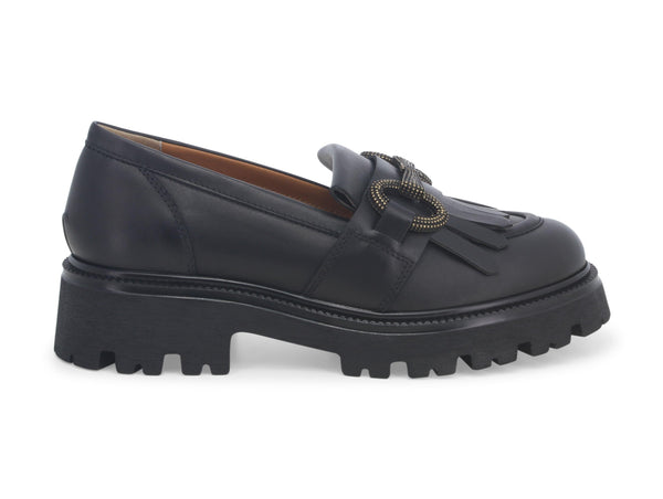 Melluso mocassini morsetto con frangia pelle nera R45351-218966